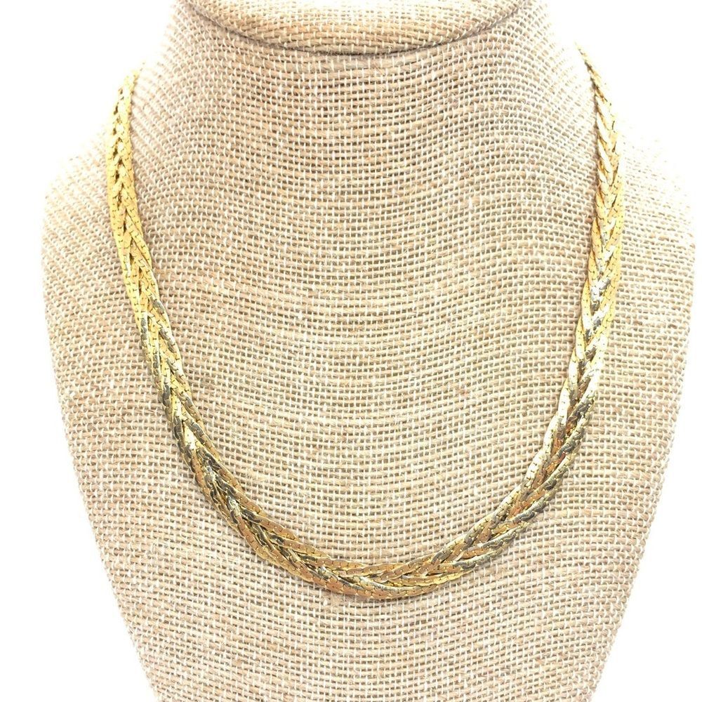 Gold Tone Necklace Braided Chain Dainty Layering Collar Y2K Minimalist